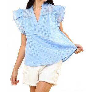 NEW VERY J checkered ruffled blouse in blue